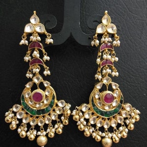 Kundan Earring Jumkhi Indian Wedding Jewelry Chand bali Antique Gold Finish Chandelier Earrings Handmade Polki Earring best Christmas Gift