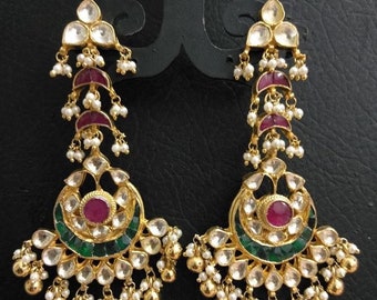 Kundan Earring Jumkhi Indian Wedding Jewelry Chand bali Antique Gold Finish Chandelier Earrings Handmade Polki Earring best Christmas Gift