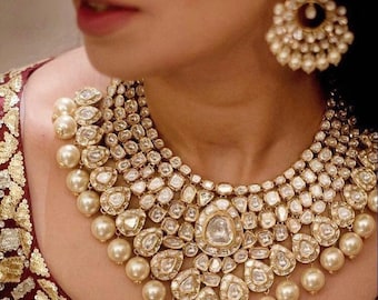 Kundan Jewelry,Kundan Choker Wedding Necklace,Sabyasachi inspired Bridal Jewelry,South Indian Jewelry,Statement Bridal Necklace with Earring