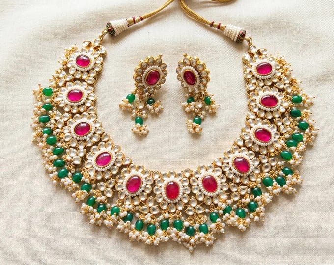 Kundan Choker Necklace Set | 22K Gold Plated Indian Jewelry
