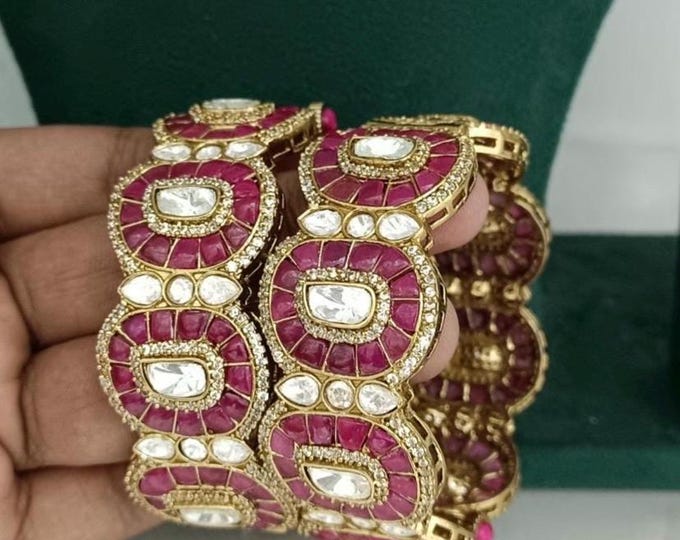 Pink Kundan Bangles – Gold-Plated Indian Bridal Jewelry