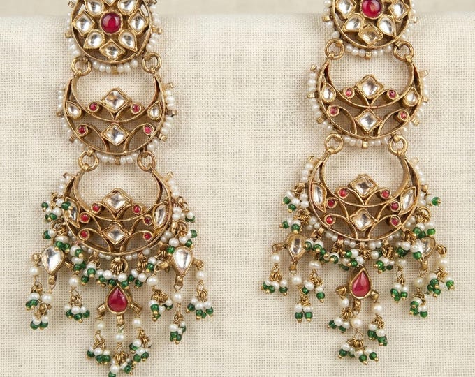 Handmade Kundan Chandbali Earrings, Gold Plated Indian Jewelry