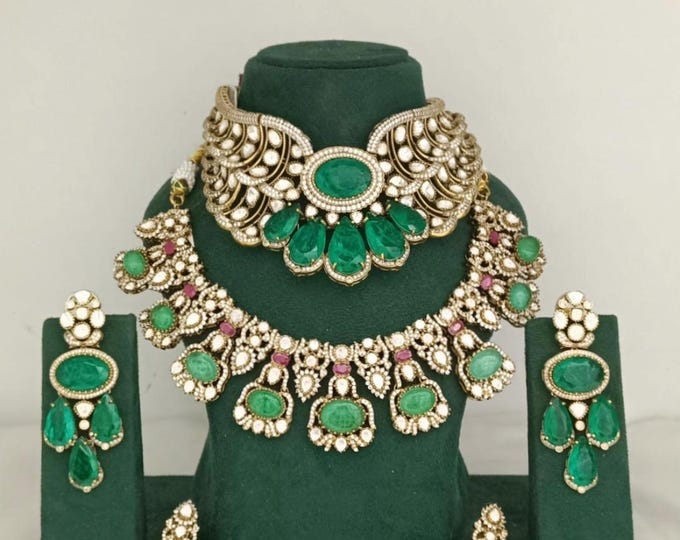 Handmade Kundan Choker Set, Gold Plated Bridal Jewelry