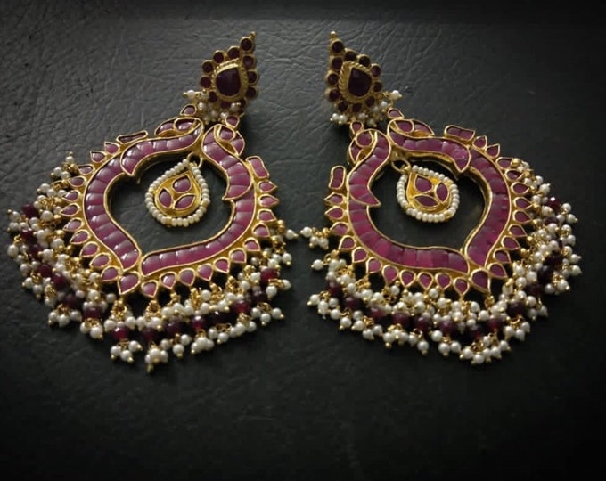 Kundan Chandbali Earrings: Handmade Indian 22k Gold Plated Jewelry