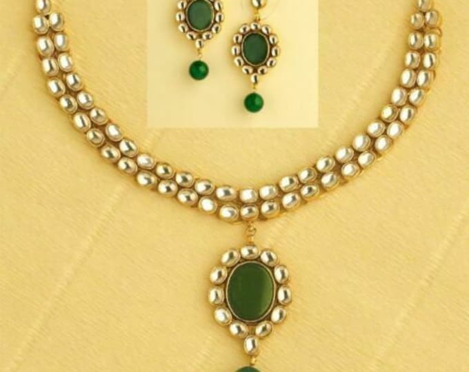Handmade 925 Silver Kundan Jewelry Set, 22k Gold Plated, Green