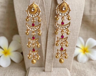 Handmade Kundan Chandbali Earrings, Gold Finish Indian Jewelry