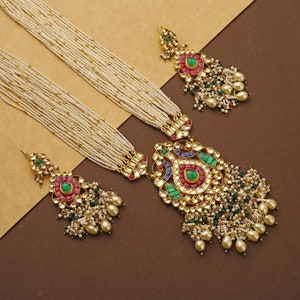 Kundan Jewelry,Lange Halskette mit Kundan Ohrring,Sabyasachi Inspirierte Hochzeit Halskette,südindischen Schmuck,vergoldeter indischer Brautschmuck
