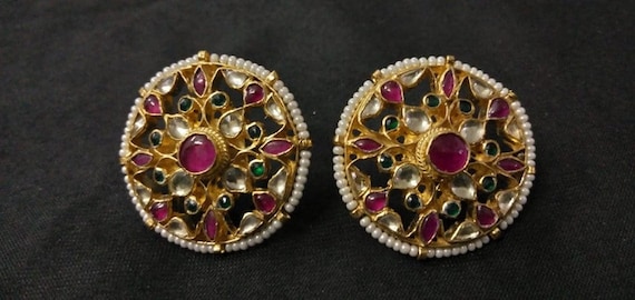 Antique Gold Victorian Kundan CZ Studs Kundan Studs Kundan Earrings Indian Jewelry Indian Earrings Bollywood Sabyasachi