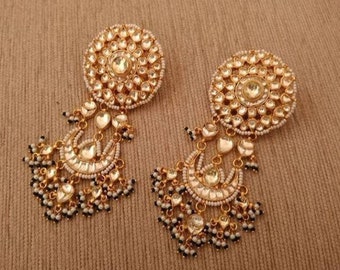 Kundan Earrings,Kundan Chandbali,Gold Plated Kundan Earrings,Handmade Polki Earring,Kundan Bridal Jewelry,Punjabi Traditional Jewelry,Bali