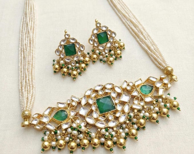 Handmade Kundan Choker Necklace Set | 22K Gold Plated Indian Jewelry