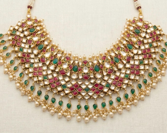 Handmade Kundan Choker Necklace, Indian Bridal Jewelry Set