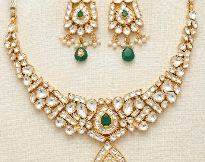 Handmade Gold Plated Kundan Choker Necklace Set, Indian Bridal Jewelry