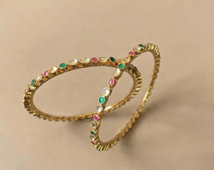 Kundan Bangles Pair, Indian Wedding Jewelry, Openable Bracelets