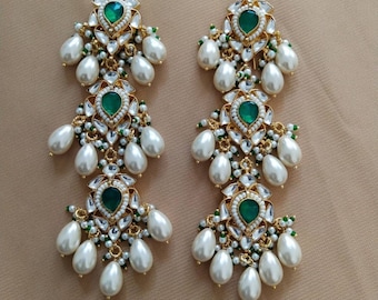 Kundan Earrings,Fashion Earrings,Wedding gift,Bridal Earring,Anniversary gift,Indian Jewelry,Gold Plated Kundan Jewelry,Long Polki Earrings