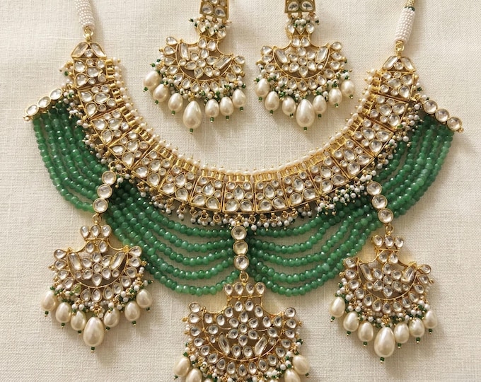 Handmade Kundan Choker Necklace Set, Gold Plated Indian Bridal Jewelry