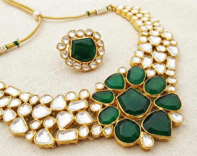 Handmade Kundan Choker Set, 22K Gold Plated, Indian Bridal Jewelry