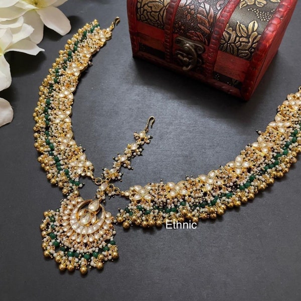 Kundan Mathapatti,Matha Patti,Bridal Accessories,Forehead Jewelry,Kundan Maangtikka,Indian Head Piece,South Indian Matha Patti,Kundan Damini