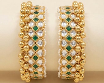 Handgemachte 22k Vergoldete Kundan Armreife, Indischer Brautschmuck