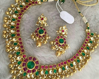 Kundan Wedding Necklace,Sabyasachi Inspired Bridal Jewelry,Bollywood Bridal Jewelry,South Indian Wedding Jewelry,Kundan Necklace Earring Set