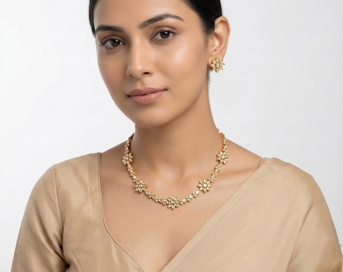 Handmade Kundan 925 Silver Bridal Jewelry Set, 22k Gold Plated