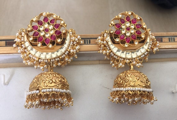Buy Peach Colour Gold Plated Stylish Stone and Beaded Exclusive design  Chandbali Earring Online In India At Discounted Prices