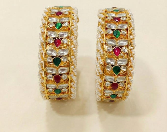 Handmade Kundan Bangles, Gold Plated Wedding Bracelets, Indian Bridal Jewelry