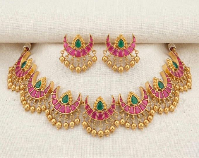 Handmade Kundan Choker, Gold Plated Bridal Jewelry, South Indian Wedding Necklace