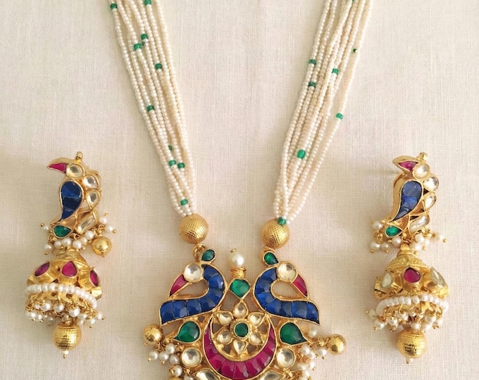 Handmade Kundan Jewelry Set, Gold Plated Indian Wedding Necklace