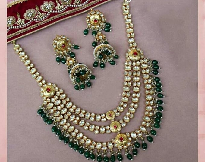 Kundan Choker Necklace with Earrings, Indian Bridal Jewelry Set
