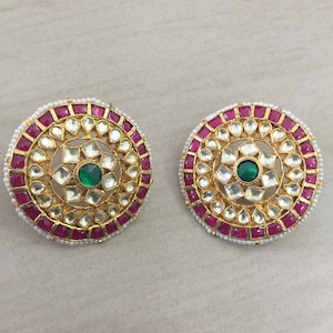 Kundan-oorbellen, trouwoorbellen, ronde vorm designer stud, Kundan huwelijkssieraden, Kundan bruidssieradencollectie voor Indiase bruiden