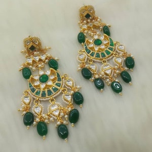 Kundan Chandbali,Chandbali Earrings,Kundan Earrings,Green Chandbali,Fashion Earrings,Kundan Jewelry,Indian Jewelry,Handmade Earrings,