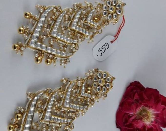 Handmade Kundan Chand Bali Earrings, Indian Wedding Jewelry