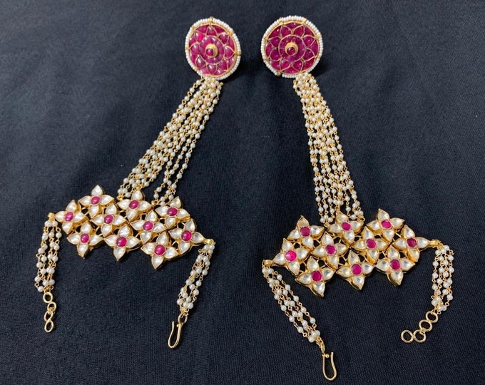 Kundan Hathphool, Indian Bridal Hand Bracelet, Gold Plated Jewelry