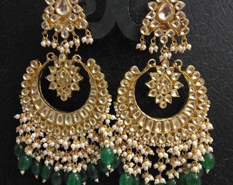 Kundan Chandbali Earring, South Indian Kundan Jewelry, Bollywood Fashion Earrings, Gold Plated Polki Earrings, Designer Long Earring,