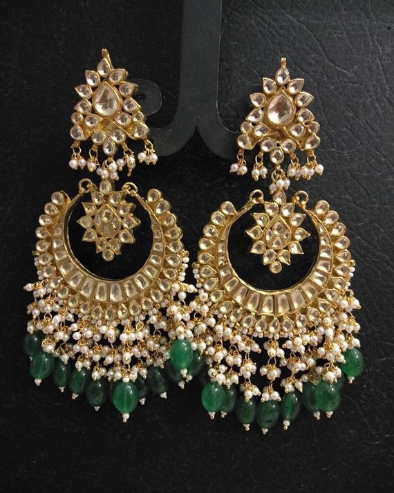 Chandbali Earrings With Cream Beads – Amazel Designs