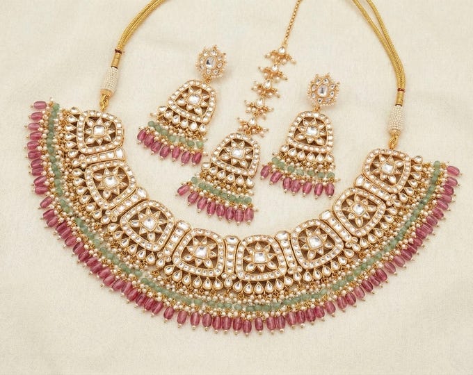 Kundan Polki Choker Set | 22K Gold Plated Indian Bridal Jewelry