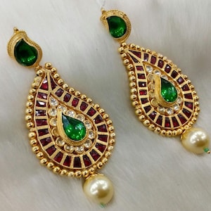 Kundan Earrings, Chandbali,Indian Bridal Jewelry, Statement Earring, Polki Earrings, South Indian Handmade Jewelry, Gold Plated Earring Sale