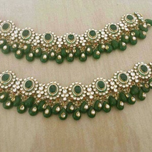 Kundan-enkelbanden, Indiase traditionele bruiloft enkelbanden, Kundan-sieraden, Zuid-Indiase sieraden, Pakistaanse sieraden enkelband, vergulde Polki Pajeb Payal