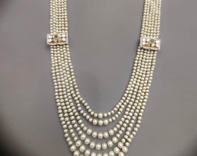 Kundan Pearl Satlada Necklace | 22k Gold Plated Bridal Jewelry