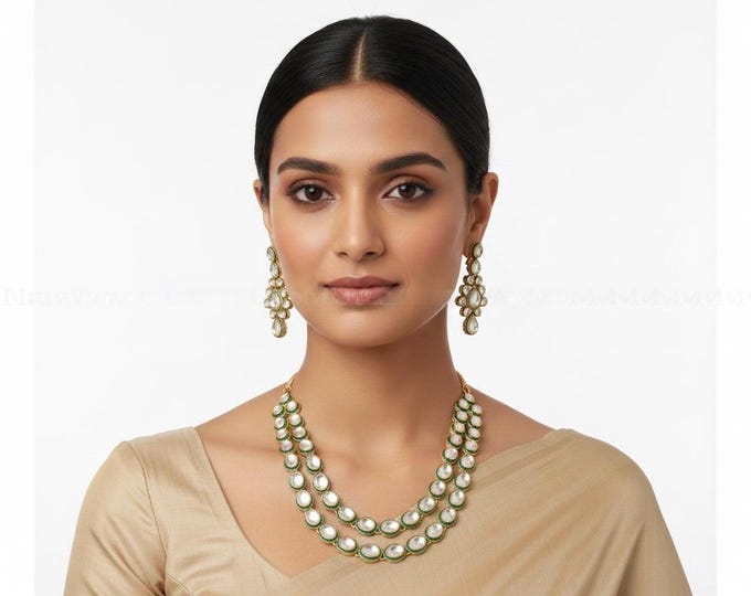 Kundan Mala Necklace Set, Indian Groom Jewelry, 22k Gold Plated