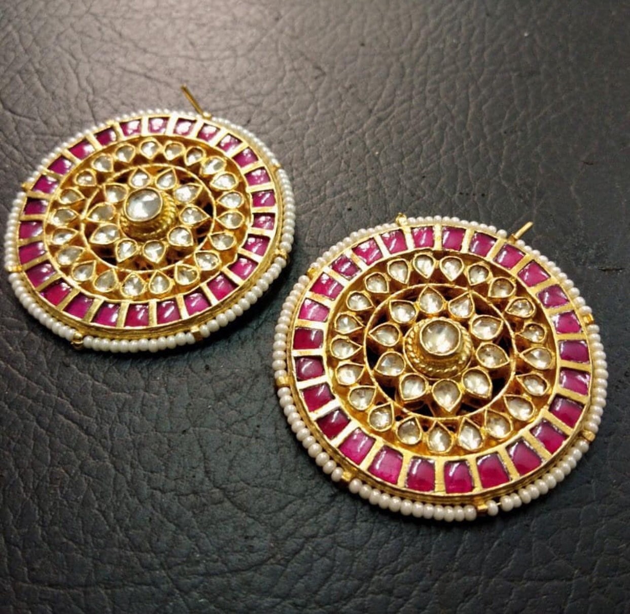 Luminous Stone Round Stud Flower Earrings - South India Jewels