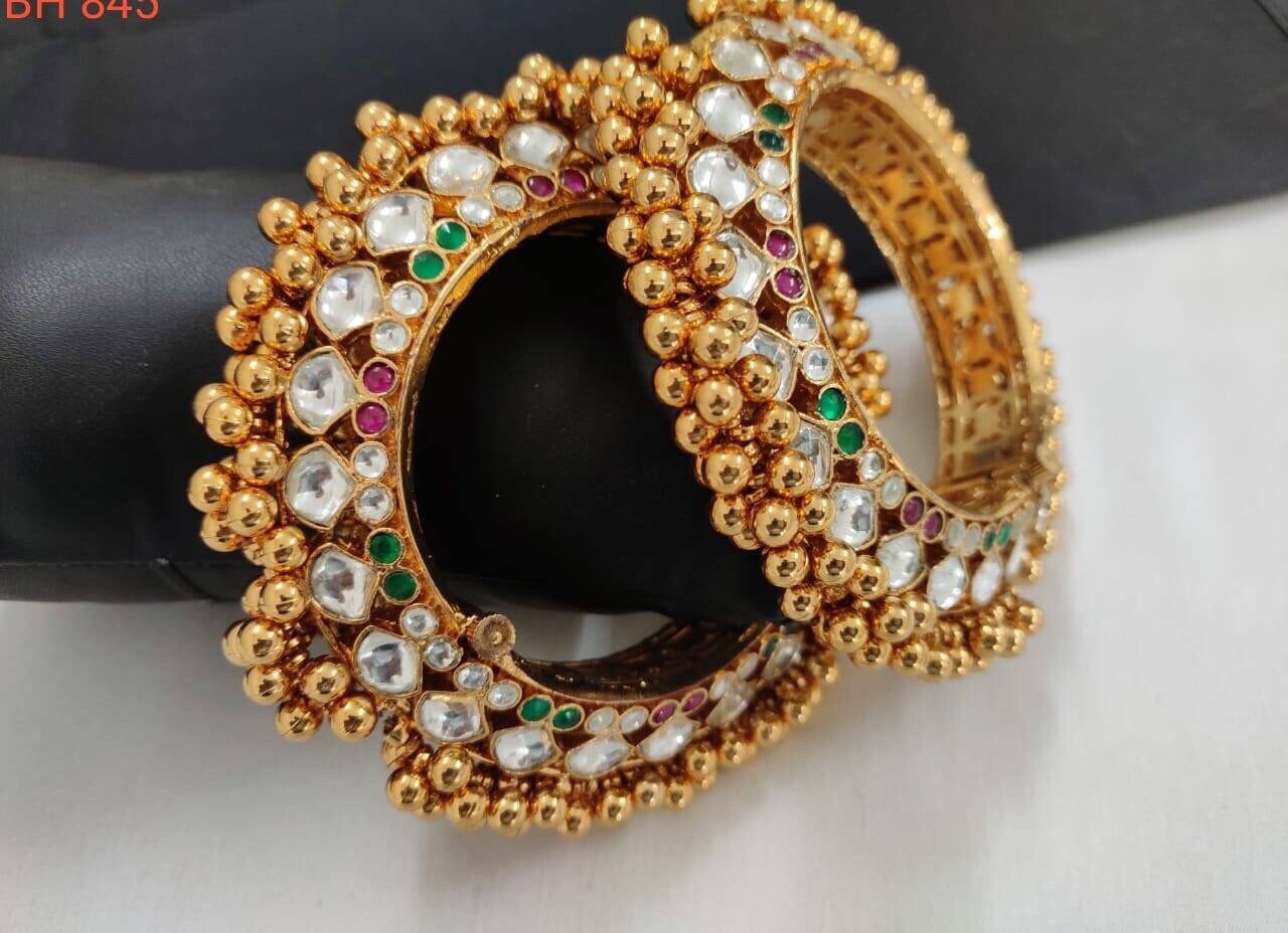 Kundan Bangles Pairkundan Braceletsindian Bridal Etsy