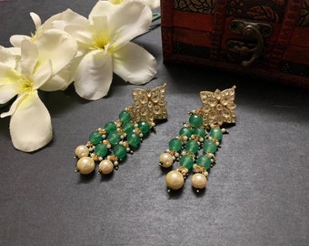 Kundan Earrings, One of a kind fashion statement Earrings, Kundan Jewelry,South Indian Earrings,Green Color Earring,Christmas Gift for women