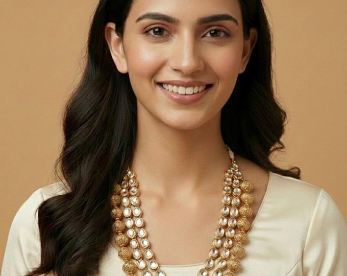 Handmade Kundan Jewelry, Gold Plated Indian Necklace, Bollywood Wedding Jewelry