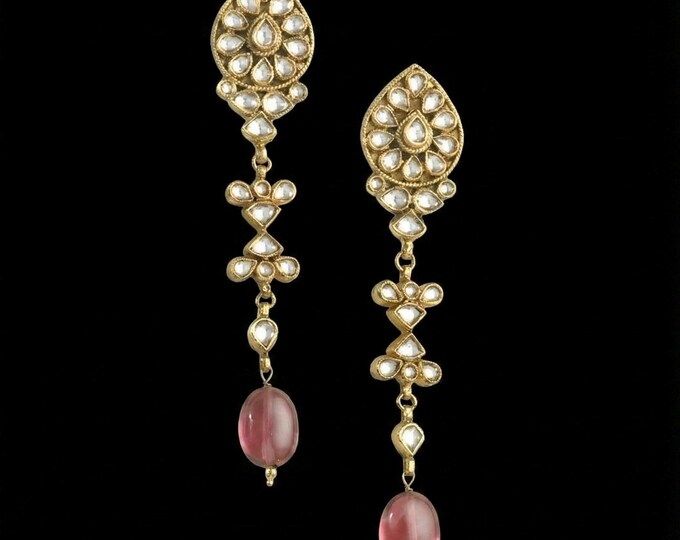 Handmade Kundan Earrings, Indian Bridal Jewelry, Gold Plated