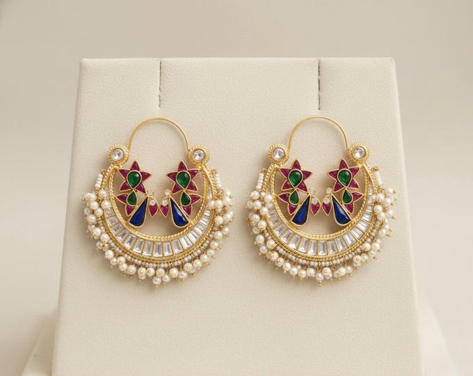Handmade Kundan Chandbali Earrings, Indian Bridal Jewelry