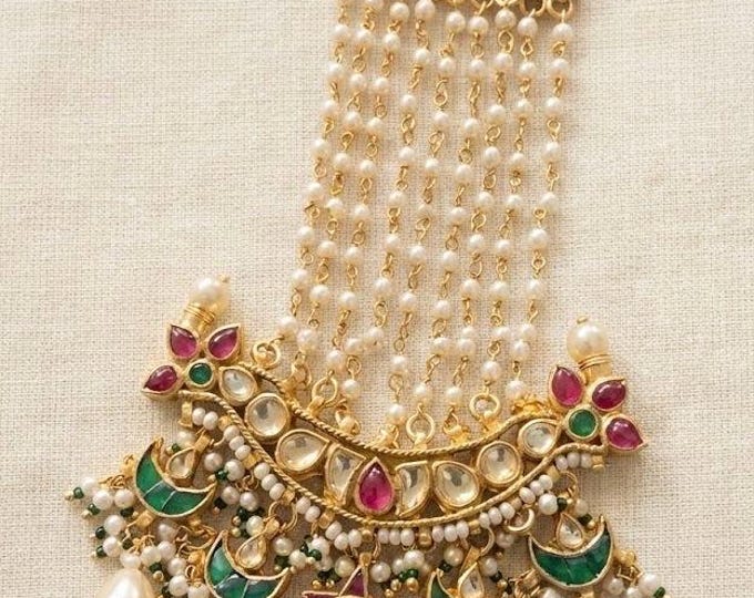 Handmade Kundan Jhoomer Passa, Indian Bridal Forehead Jewelry