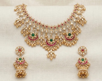 Set di collana girocollo Kundan / Gioielli da sposa indiani / Orecchini Chandbali