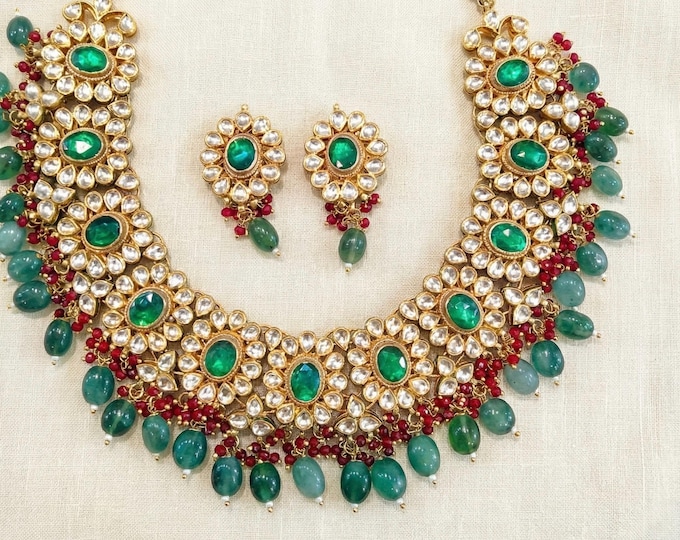 Handmade Kundan Choker Necklace & Earrings, Indian Bridal Jewelry Set