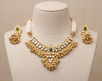 Conjunto de collar gargantilla Kundan, joyería nupcial india chapada en oro, regalo de boda hecho a mano para novias.